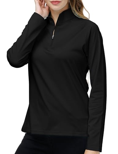 Airike MF1273WL-AKCA Long Sleeve Golf Polo Shirts For Women 1/4 Zip Stand Collar Pullover Thermal Lining Athletic Workout Tops Black L thumb #1