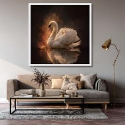 Tableau sur toile cygne blanc oiseau décoration nature 65cm