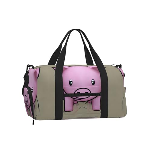 Bolsa de equipaje deportiva con estampado de cerdo en polvo, espaciosa y fácil de transportar