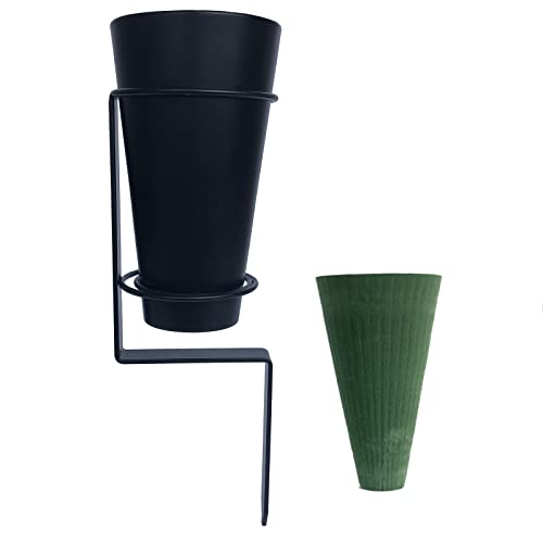 Cemetery Flower Vase with Stake, Grave Vase with Floral Foam,Grave vases for Cemetery in ground,Black