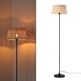 Alpinaluz Lámpara de Pie de Bambú y Mimbre Tejido a Mano – Pantalla Ø28 cm, Altura 147 cm, Estructura Metálica Negra con Interruptor de Pie y Casquillo E27 para Salón, Dormitorio o Lectura