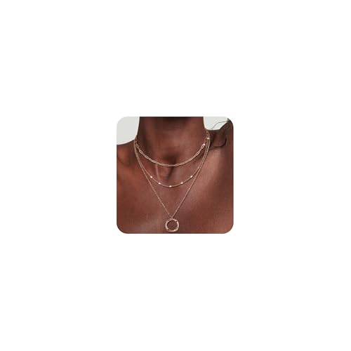 AFSTALR Layering Kette Damen 3PCS Mehrreihige Halskette Roségold mit Kreis Gedrehtem Anhänger Edelstahl Choker Necklace Wasserfest Schmuck Geschenke für Frauen Mädchen