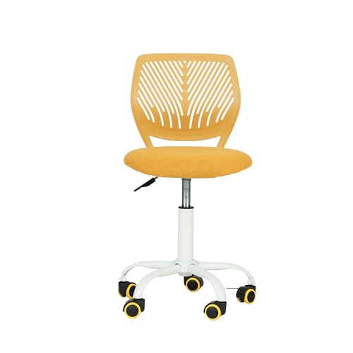 Homy Casa - Chaise de bureau en tissu ergonomique pivotante sans accoudoirs, hauteur réglable, chaise de bureau à domicile pour enfants et adolescents, jaune...