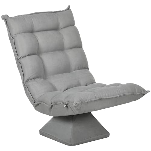 HOMCOM Lazy sillón de Suelo Relax sillón Lounge sillón de diseño tapizado Respaldo reclinable Regulable 360° Giratorio tapizado Lino Gris Claro