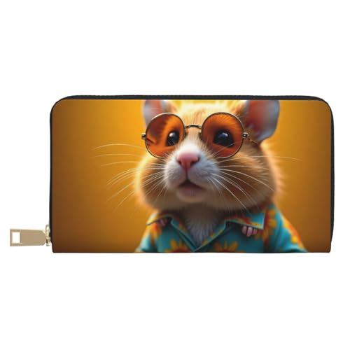 Cool Yellow Mouse Print Wallet Women, Leather Bifold Multi Card Wallet, Long Purse Women's Wallets