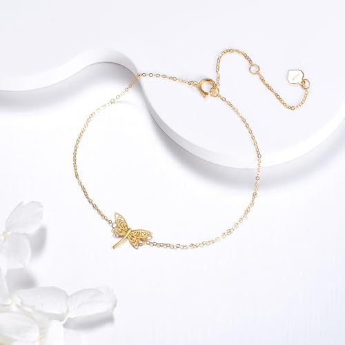 Image of DOVRAN 9K /10K /14K Gold Butterfly /Dragonfly /Hummingbird Bracelet for Women Real Yellow Gold Animal Bracelet Jewelry Birthday Gifts for Mom Wife