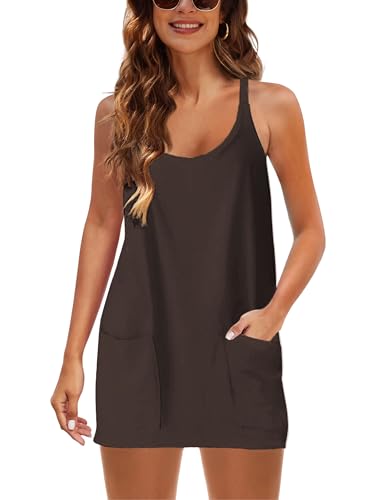 Image of Lianlive Women Athletic Mini Dresses Built-in Shorts Set Summer Sleeveless Sundress Hot Shot Mini Dress