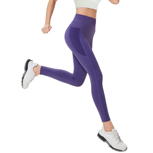 Pantalon de yoga violet pour femme avec poche latérale et taille haute confortable