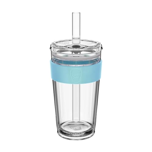 KeepCup Longplay Cold Cup - Double Wall Glass, Reusable Ice Coffee Cup with Boba Straw and Lid - Large 16oz (454ml) - Cloud