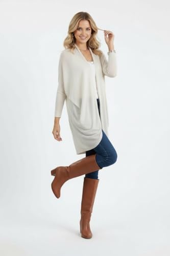 Image of ToBeInStyle Womens Open Front Long Sleeve Lightweight Asymmetrical Draped Cardigan with Side Pockets