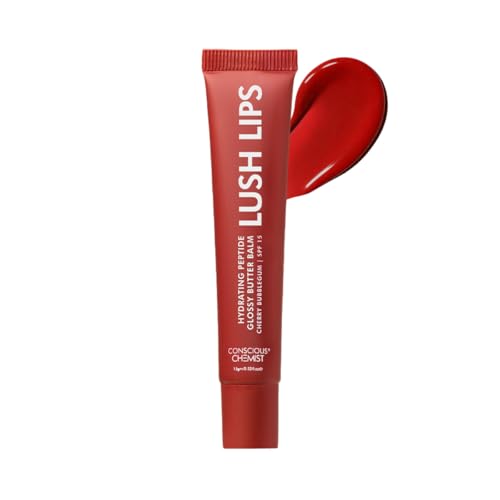 Image of Conscious Chemist Peptide Lip Balm SPF15 - Cherry Bubblegum | 24 hr Hydration & Moisturizing Lip Balm for Dark & Pigmented Lips | Sun Protection | Soothes Dry Lips & Repair Moisture Barrier - 15g , Red