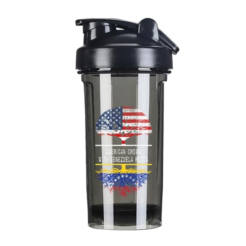 America Crown With Venezuelans Roots 18 Ounce Shaker Cup,Fashion Theme Pattern Shaker Bottle Leak-proof Workout Shake Bottles 500ML/18 oz Perfect for Pre Workout