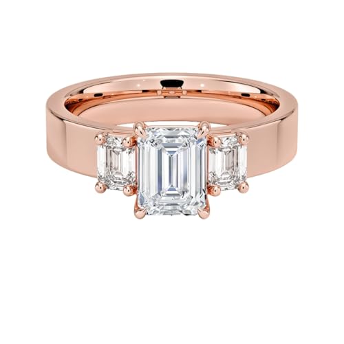 1 CT Emerald Cut Lab Grown Diamond Emerald Three Stone Engagement Ring