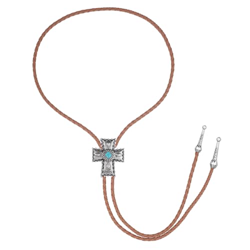 Image of Joxevyia Bolo Tie for Men Vintage Cow Skull Leather Rope Western Cowboy Necktie Vintage Bola Tie Gift for Him