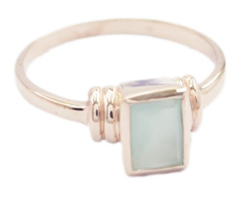 Bague calcédoine bleue RIYO en argent et or rose pour illuminer vos tenues de soirée