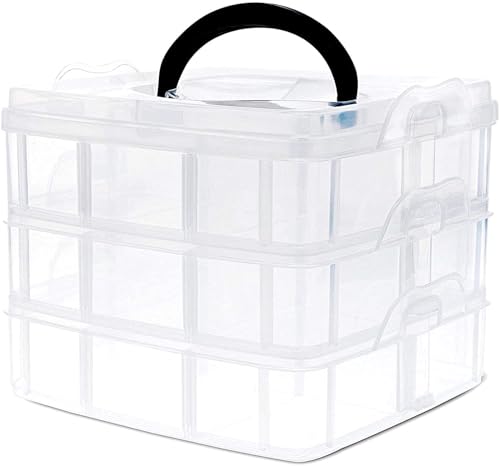 Image of 3 Layer 18 Grid Grids Clear Plastic Organizer Jewelry Storage Box,Transparent Organizer Box for Earring Fishing Hooks Makeup /Cosmetic Storage Box