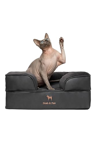 Image of NOAH & PAW Small Dog Bed, 20x15x8 Inch, Cat Bed for Indoor Cats, Orthopedic Eggshell Memory Foam Infused with Cooling Gel, Water Resistant Inner Cover Machine Washable (Faux Leather)