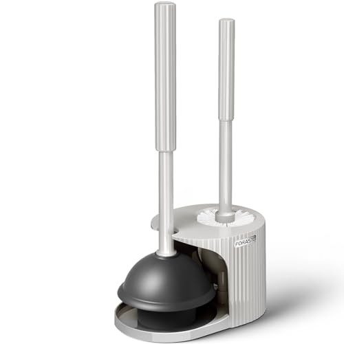 Image of FORASTO 2 in 1 Toilet Plunger and Brush Set,Extended Handle Plunger,Toilet Bowl Brush Plunger Set,Bathroom Cleaning Tools,Cleaning Brush,Toilet Brush Plunger Combo,Light Grey(20.8inch) | 20.8 inch Extended, Apartment Must Haves, Accessories Decor, Essentials, New Home Storage, Scrubbing Tools, Supplies, Light Grey
