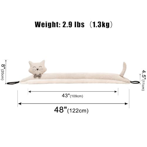 Image of Marwood Under Door Draft Stopper Decorative Wind Stopper 48 inch for Door & Window, Weighted Animal Air Draft Stopper Snake Noise Blocker for Bottom of Door with Hanging Loops - Khaki Cat