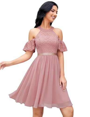 Berylove Cocktailkleid Damen Elegant Für Hochzeit Neckholder Jugendweihe Kleid Festlich Damen Chiffon Kleid Brautkleid Ballkleid Abendkleid Kurz