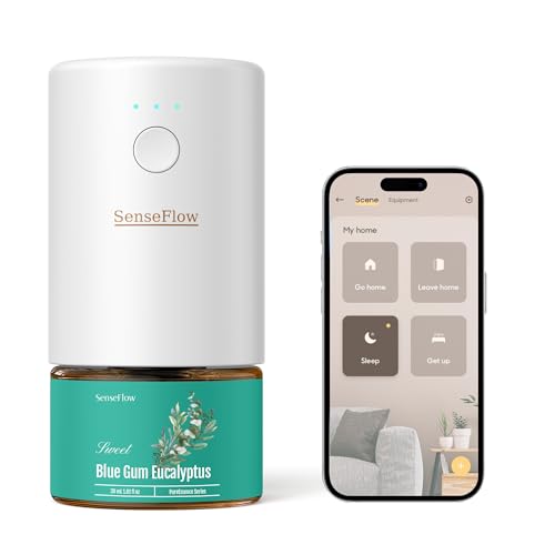 SenseFlow Difusor Aceites Esenciales Difusor de Aromas Smart Wi-Fi SF101S -Ultrasónico Sin Agua, 100 % Vegetal, Aromaterapia120 Días, para Hogar, Hotel y Estudio hasta 100 ㎡, Eucalipto Azul