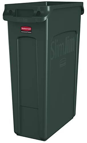 Rubbermaid Commercial Products Slim Jim Trash/Garbage Can with Venting Channels, 23-Gallon, Green, for Kitchen/Office/Workspace