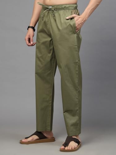 Image of Majestic Man Comfort Fit Solid Cotton Casual Lounge Pyjama with Elastic Waist, Drawstring & Zip Closure