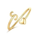 Ailetop Heart Initial Rings for Women - Adjustable Gold Rings for Women Teen Girl Gifts Trendy Stuff Cute Dainty Letter S Initial Ring for Kids Girls Jewelry Sweet 16 Gifts for Girls
