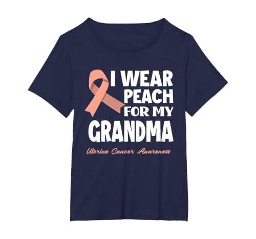 I Wear Peach for My Grandma Granny Uterine Cancer Awareness T-Shirt, Women's Plus, Navy Blue, 3X