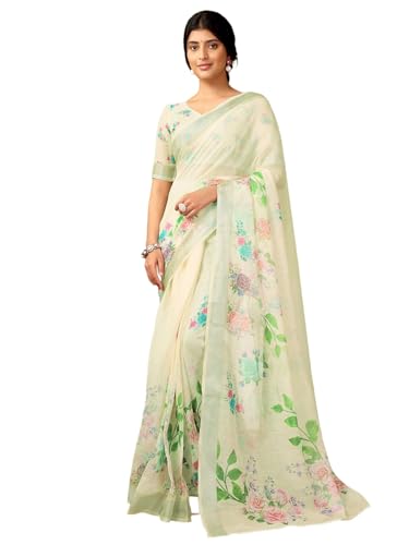 Image of SIRIL Women's Linen Digital Printed Saree With Unstitched Blouse Piece