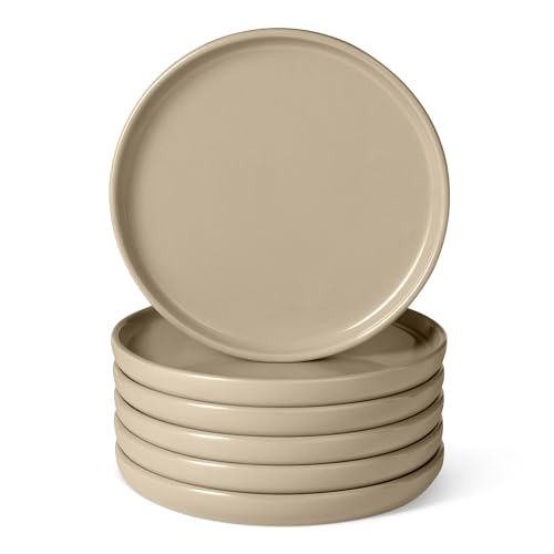 Amazon Basics Platos de Ensalada de Gres Esmaltado, Juego de 6 Piezas, Aptos para Microondas y Lavavajillas, 21,1cm, Gris Lino