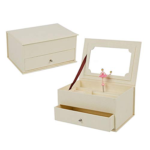 Preisvergleich Produktbild RENJIANFENG Ballerina Spieluhr Schmuckschatulle,Rotierende Tanzprinzessin Kinderspieluhr, Musik Mit Ausziehbarer Schublade, Jewel Aufbewahrungskoffer, Geburtstagsgeschenkbox,Weiß
