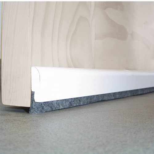 Burlete aislante de madera color BLANCO 91,5cm. Barra aislante de paño resistente de 10mm. Anti-ruido, Anti-aire, Anti-insectos. Fijación mediante cinta adhesiva doble-cara. Burlete bajopuerta