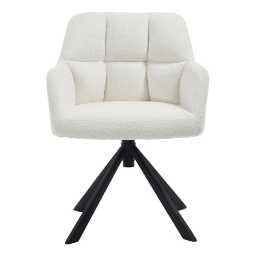 Image of Finch Fox Battle Modern 360 Swivel Mid-Back Arm Boucle Fabric Study Upholstered Comfortable Metal Base Computer Office Desk Chair in White Color