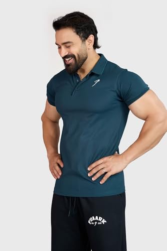 Image of FUAARK Men Slim Fit Pique Aura Polo Tshirt with Short Sleeves & Reflective Chest Logo -