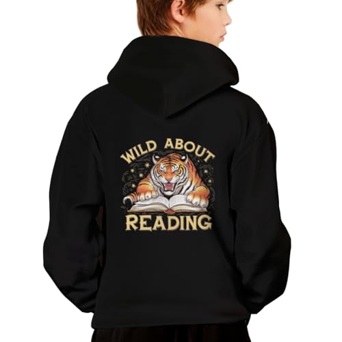 Retro Tiger Design Wild about Reading Vintage Hoodies for Teen Girls Boys Lightweight Kangaroo Pocket Sweatshirt2