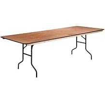 طاولة حفلات خشبية مستطيلة قابلة للطي لجميع المناسبات من Flash Furniture Fielder 8، طاولة حفلات محمولة قابلة للطي مع سطح خشبي، لون طبيعي/أسود