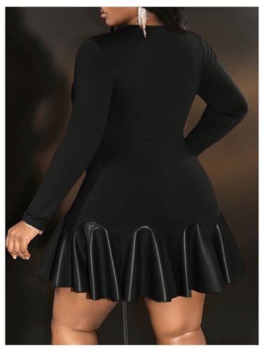 SOLY HUX Women's Plus Size Long Sleeve Ruffle Mini Dress PU Leather Cocktail Party Dresses2