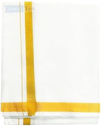 Global Traditional White Cotton Dhoti with Golden Zari Border – South Indian Ethnic Wear for Men