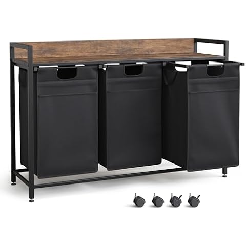 Mondeer Laundry Basket with Wheels and Compartments Cover