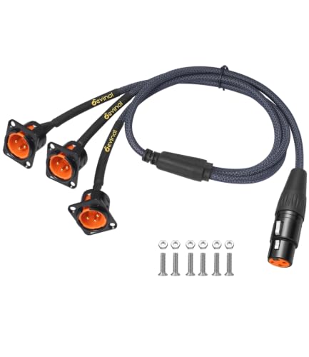 Image of XLR Pass Through Cable Splitter, 3 Male Panel Mount to 1 Female Connector Adapter Y Cable, Mic Feed /Pass Thru Converter for Stage Box, Patch Panel, Floor Box 2 feet(3M D-Type to F)