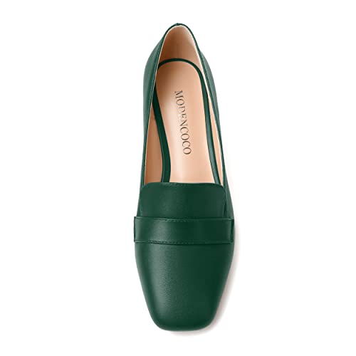 Image of MODENCOCO Womens Square Toe Slip On Comfortable Casual Matte Work Chunky Low Heel Loafers Shoes 2 Inch