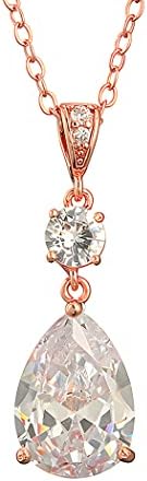 Deerllia Teardrop Necklace Cubic Zirconia Drop Wedding Bridal Pendant Necklace for Women, Rose Gold Plated Copper Brass Micro Inlay CZ Plain Simple Fine Jewelry Gifts Mother's Day Valentines