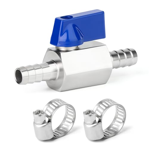 ERGAOBOY 1Pcs 12MM Barb Ball Valve with 2Pcs Hose Clamps, 304 Stainless Steel Mini Shut Off Valve for Water Gas Fuel Drip Irrigation and Aquariums ERGAOBOY 1Pcs 12MM Barb Ball Valve with 2Pcs Hose Clamps, 304 Stainless Steel Mini Shut Off Valve for Water Gas Fuel Drip Irrigation and Aquariums