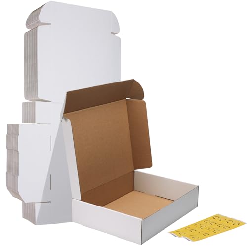 Image of HORLIMER 13x10x3 Shipping Boxes Set of 20, White Corrugated Cardboard Mailer Box for Packing Small Business