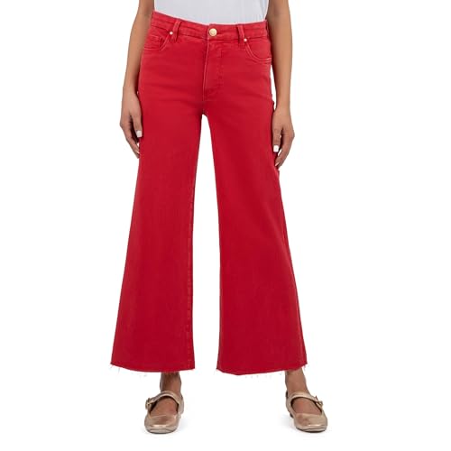 KUT from the Kloth Women's Petite Meg High-Rise Fab Ab Wide Leg Raw Hem in Cherry
