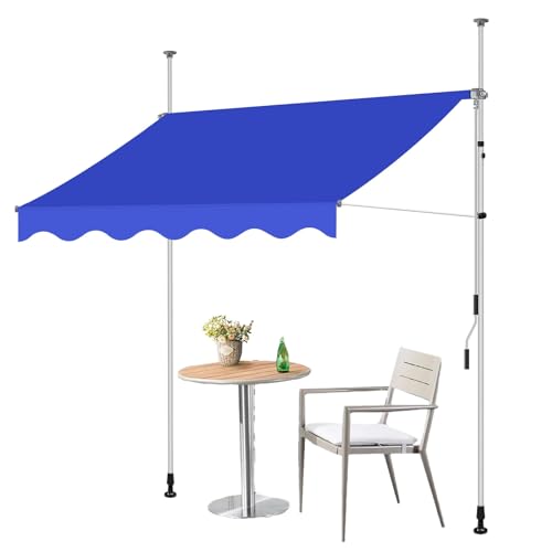 Balkonmarkise verstellbar Blau ohne Bohren Handkurbel UV-beständig & wasserdicht Perfekter Sonnenschutz für Terrasse & Terrasse 300cm klemmmarkise