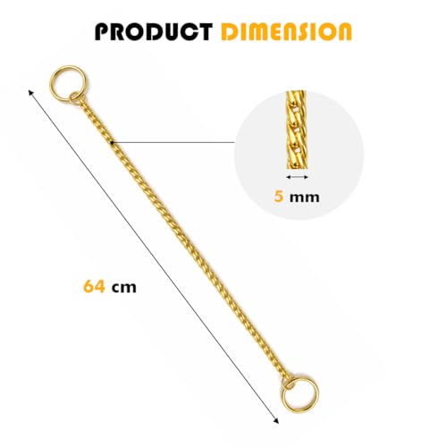 Image of Heavy Duty Choke Swivel Metal Dog Chain - Durable Training Collar with Strong Links & 360 Swivel for Medium & Large Dogs (Snake Chain 5 MM - Golden)