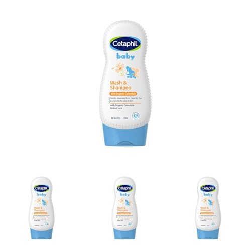 Image of Cetaphil Baby Wash & Shampoo with Organic Calendula 230 ml | Gentle Daily Cleanser for Newborns & Babies | Hypoallergenic, Dermatologist Tested, Paraben-Free (Pack of 4)