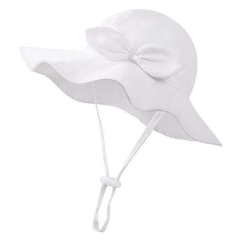 Image of Baby Girl Sun Hat Toddler Beach Hats with UPF 50+ Protective Infant Summer Hat with Wide Brim Baby Girls Bucket Hat